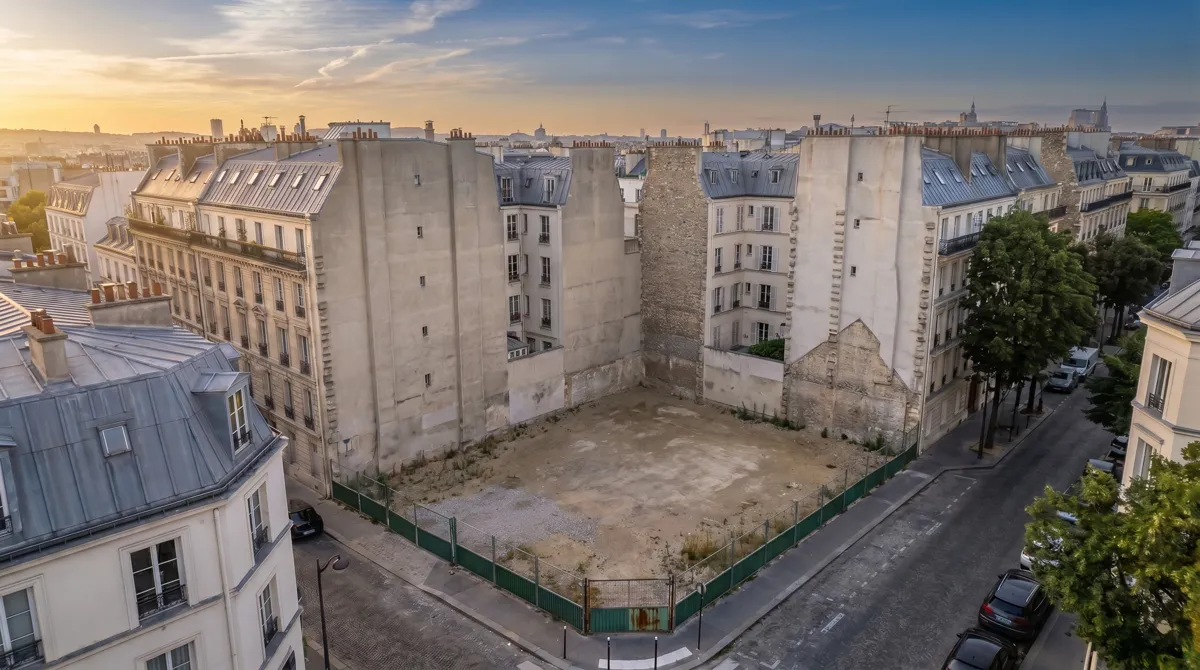 Parcelle constructible vue du ciel avant le lancement d'un programme immobilier neuf