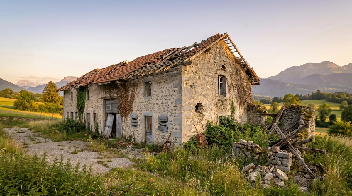 Batiment ancien avant renovation, etat existant constate lors de l'achat par le marchand de biens